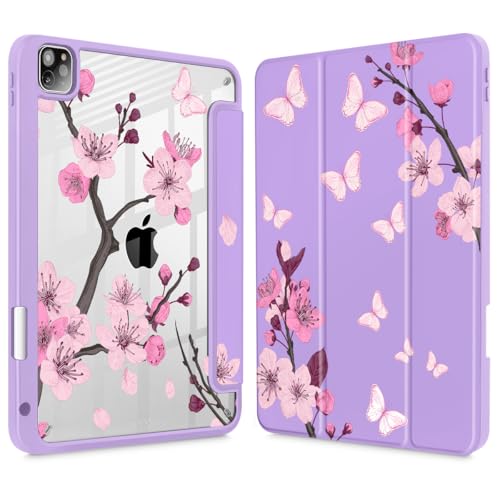 May Chen for iPad Pro 11 inch M2 4th Generation 2022, iPad Pro 11 3rd/2nd/1st Gen, Case with Transparent Shockproof Back Cover [Built-in Pencil Holder, Auto Sleep/Wake, Pink Cherry Blossom - Image 1