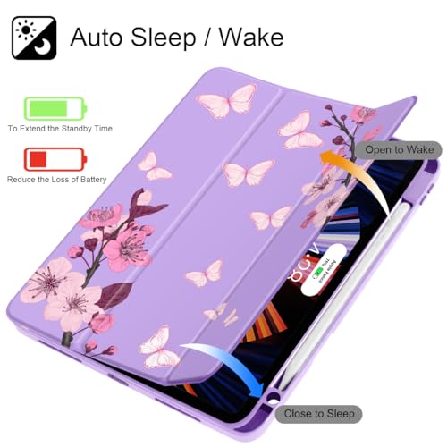 May Chen for iPad Pro 11 inch M2 4th Generation 2022, iPad Pro 11 3rd/2nd/1st Gen, Case with Transparent Shockproof Back Cover [Built-in Pencil Holder, Auto Sleep/Wake, Pink Cherry Blossom - Image 3