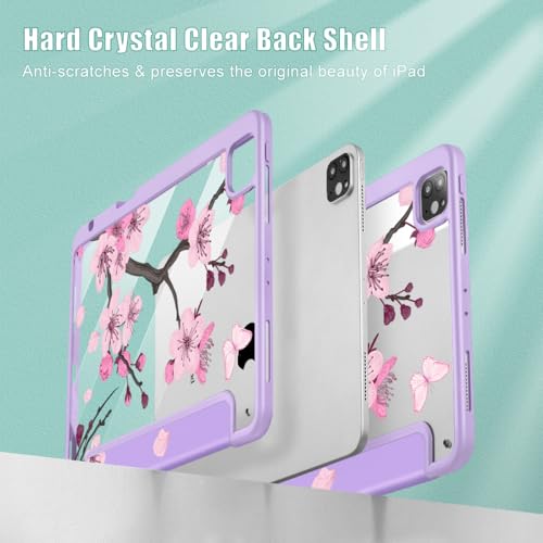 May Chen for iPad Pro 11 inch M2 4th Generation 2022, iPad Pro 11 3rd/2nd/1st Gen, Case with Transparent Shockproof Back Cover [Built-in Pencil Holder, Auto Sleep/Wake, Pink Cherry Blossom - Image 4
