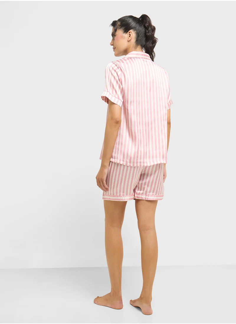 Ginger Satin Stripe Shirt & Short Pj Set