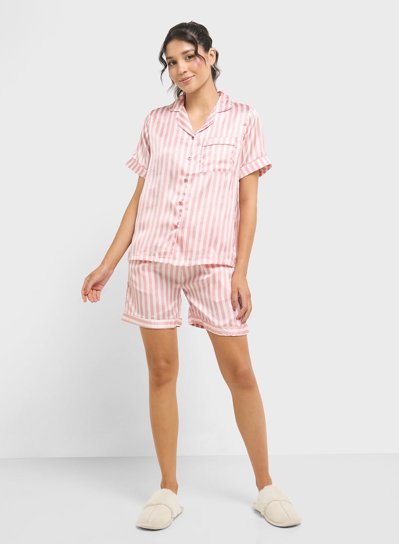 Ginger Satin Stripe Shirt & Short Pj Set  - Image 5