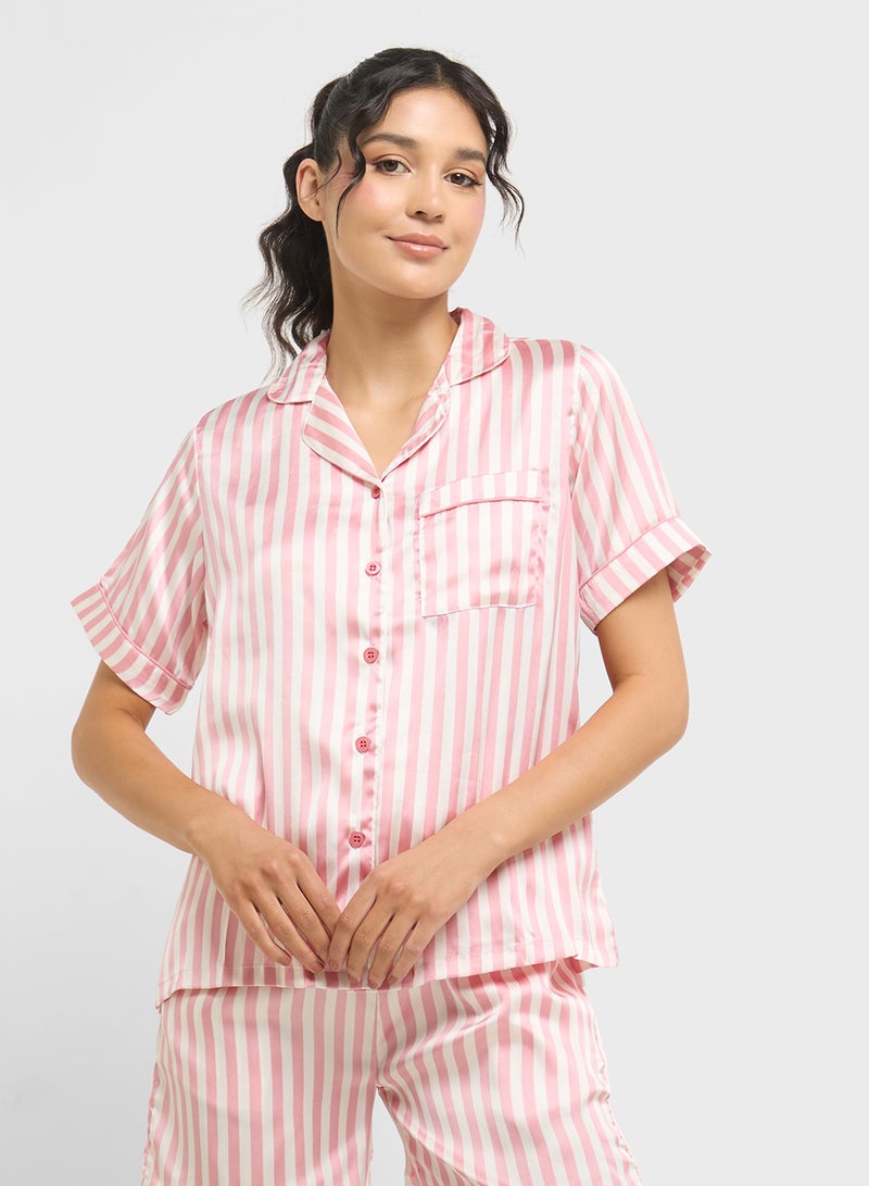 Ginger Satin Stripe Shirt & Short Pj Set  - Image 3