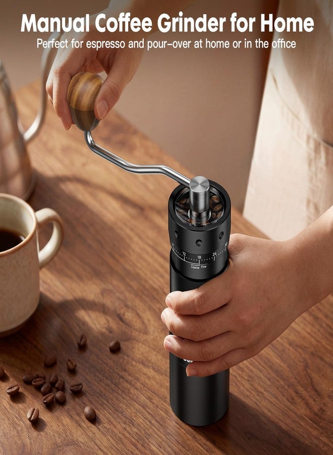 COOL KNIGHT Manual Coffee Grinder, 7-Edge SUS420 Stainless Steel Conical Burr, 72-Click External Adjustment, 25g Capacity, Aluminum Body, Walnut Handle, Magnetic Catch Cup for Espresso & Pour Over - Image 2