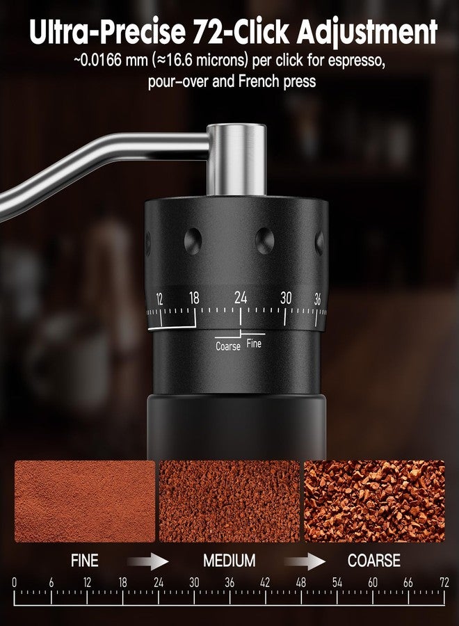 COOL KNIGHT Manual Coffee Grinder, 7-Edge SUS420 Stainless Steel Conical Burr, 72-Click External Adjustment, 25g Capacity, Aluminum Body, Walnut Handle, Magnetic Catch Cup for Espresso & Pour Over - Image 3