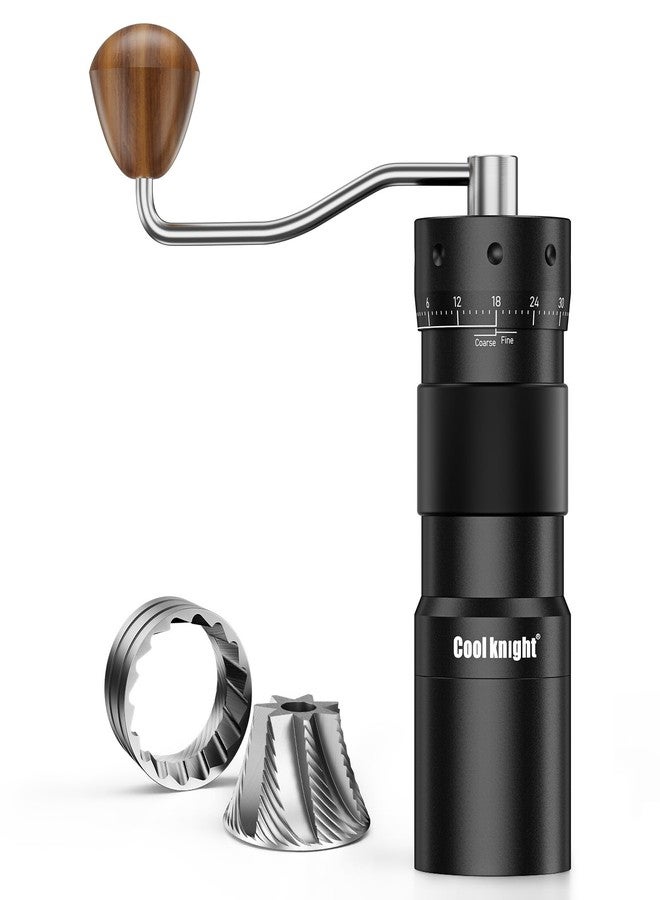 COOL KNIGHT Manual Coffee Grinder, 7-Edge SUS420 Stainless Steel Conical Burr, 72-Click External Adjustment, 25g Capacity, Aluminum Body, Walnut Handle, Magnetic Catch Cup for Espresso & Pour Over - Image 1