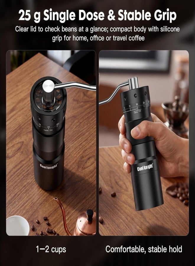 COOL KNIGHT Manual Coffee Grinder, 7-Edge SUS420 Stainless Steel Conical Burr, 72-Click External Adjustment, 25g Capacity, Aluminum Body, Walnut Handle, Magnetic Catch Cup for Espresso & Pour Over - Image 5