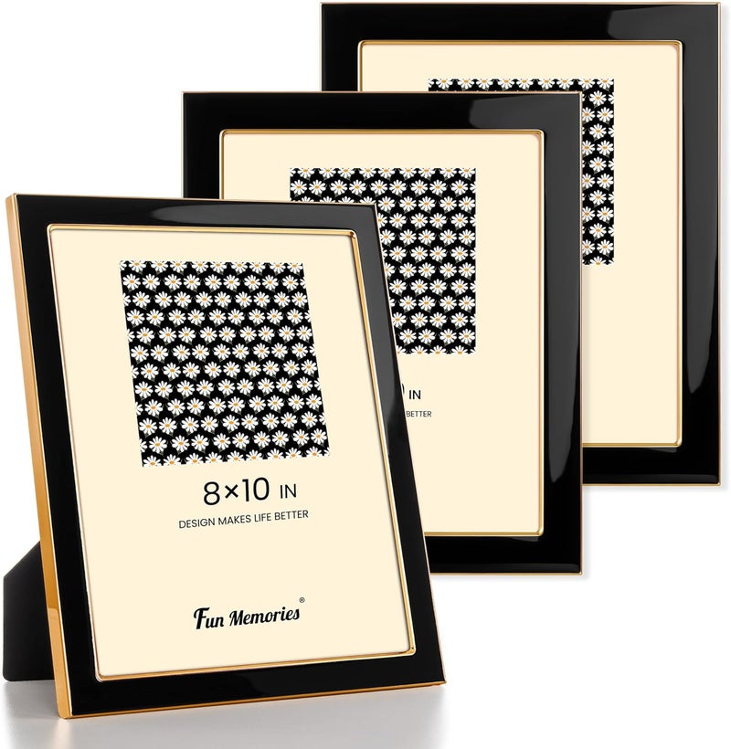 Fun Memories 8x10 Picture Frame - Black Enamel Picture Frame with Gold Metal Edge & Easel for Display on Countertops, Tabletops, Bookshelves, Desks, Walls (Black/Gold) - Image 1