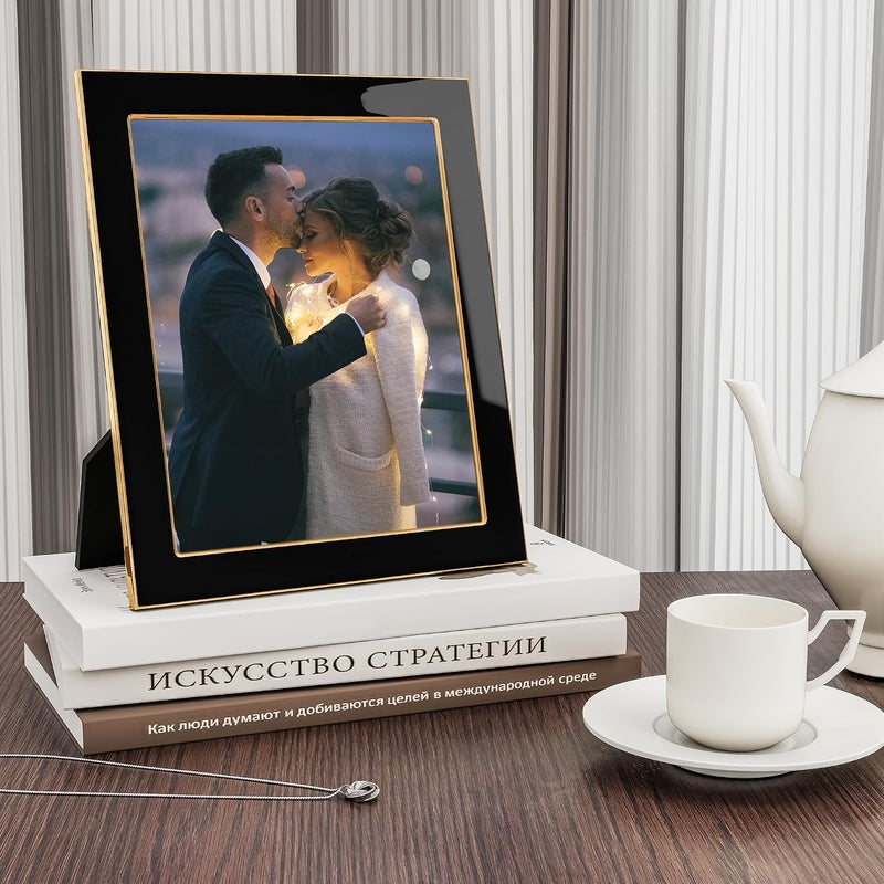 Fun Memories 8x10 Picture Frame - Black Enamel Picture Frame with Gold Metal Edge & Easel for Display on Countertops, Tabletops, Bookshelves, Desks, Walls (Black/Gold) - Image 3