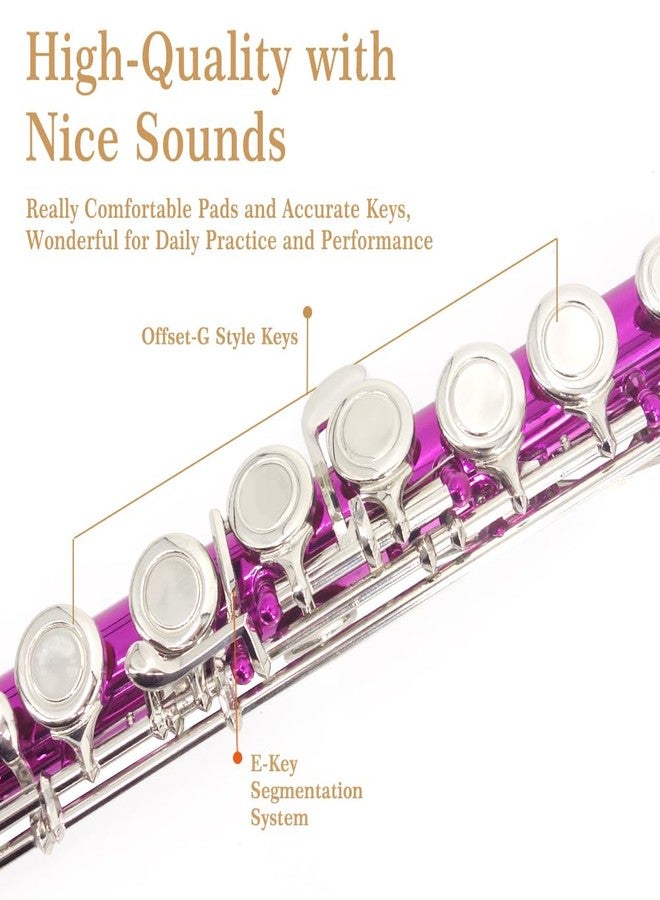 YANASON Pink C Flute Closed Hole 16 Keys Flute Nickel-Plated for Beginner, Student and Professionals with Carrying case, Metal stand, Gloves, Tuning Rod, Cleaning kit(Pink) - Image 3