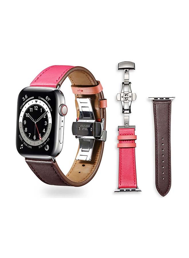 Perfii Genuine Leather Replacement Band For Apple Watch Series 6/SE/5/4/3/2/1 Pink Brown
