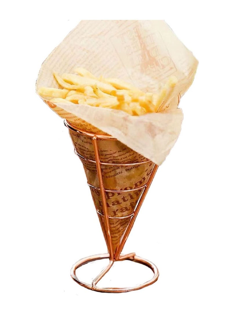 KASTWAVE 2 قطع حامل بطاطس مقلية مخروط سلة حاملة مع غمسات صلصة مخروط معدني لعرض الوجبات الخفيفة دجاج مقلي رف شبكي لمستلزمات المطبخ والمطاعم والحفلات (ذهب وردي) - Image 3