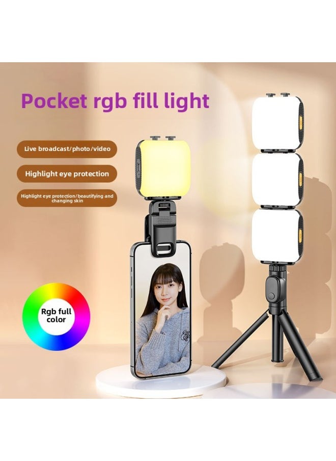 Generic - RGB Fill Light Portable Live Broadcast Beauty Fill Light Cold Boot Mouth Clip Type Multi-gear Handheld Pocket Light-Specifications:D2 White [1000 MA Three-color Temperature Handheld Desktop]] - Image 1