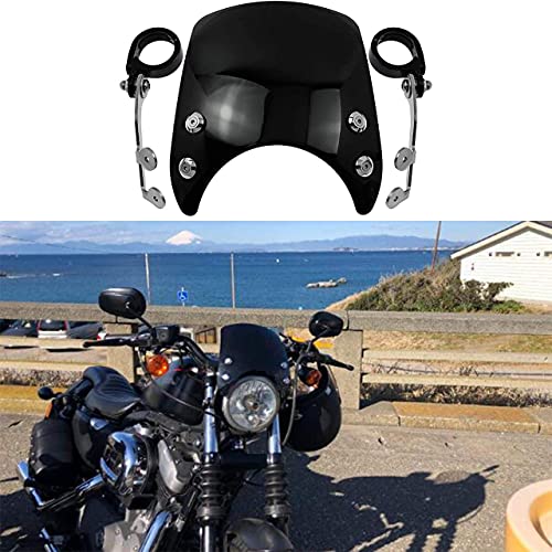 HDBUBALUS Motorcycle Windshield Windscreen,1.57‘’ Fork Mount 5.9‘’ Round-Headlight For Harley Sportster 883 XL883 1200 Custom XL1200 Low（Black） - Image 3