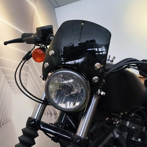 HDBUBALUS Motorcycle Windshield Windscreen,1.57‘’ Fork Mount 5.9‘’ Round-Headlight For Harley Sportster 883 XL883 1200 Custom XL1200 Low（Black） - Image 4
