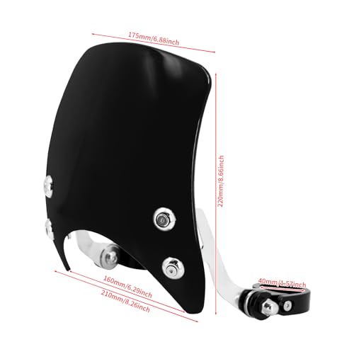 HDBUBALUS Motorcycle Windshield Windscreen,1.57‘’ Fork Mount 5.9‘’ Round-Headlight For Harley Sportster 883 XL883 1200 Custom XL1200 Low（Black） - Image 5
