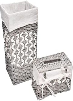 Generic Generic Wicker Large Square Deep Handmade Basket Containing Tissue Box Lined With Fabric Made Of High Quality Material And Add More Elegance For Home Set Of 2 Pieces - Grey White 