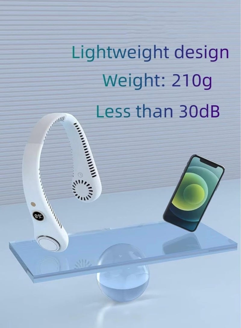Hugifts Vaneless Hanging Neck Fan, Portable Hands-Free Fan with 5 Adjustable Speeds, USB Rechargeable, Quiet & Lightweight for Indoor/Outdoor, Travel, Sports (WHITE) - Image 5