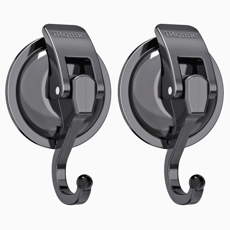 iRomic Heavy Duty Vacuum Suction Cup Hooks 2Pack for ShowerGlass WindowKitchenBathroomRestroom OrganizationGun Silver