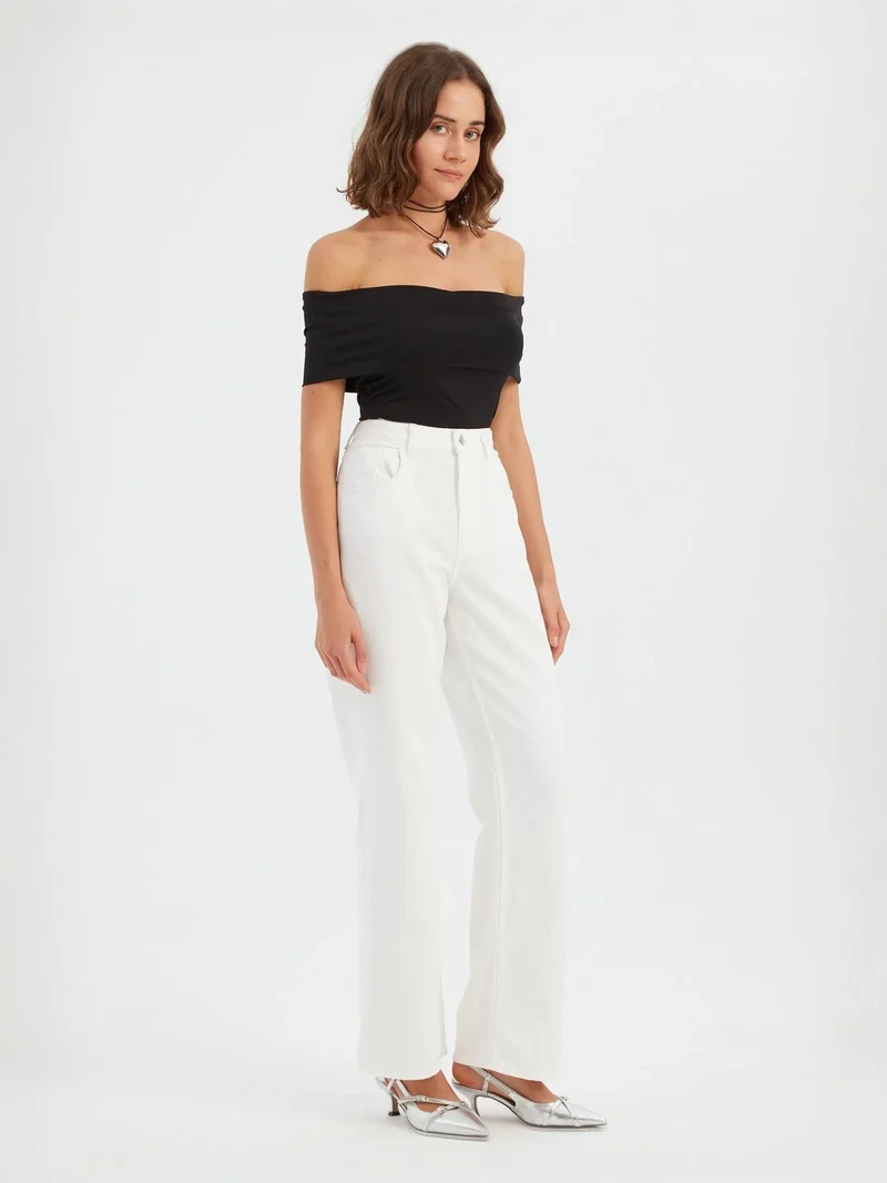 HICCUP Off-Shoulder Ruched Bodycon Crop Top
