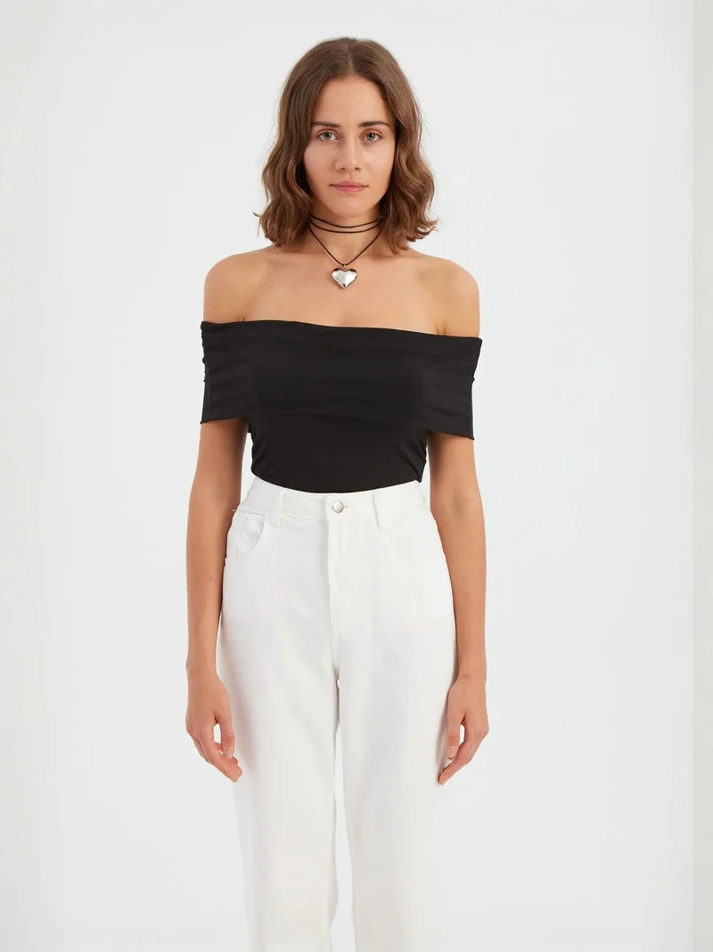 HICCUP Off-Shoulder Ruched Bodycon Crop Top