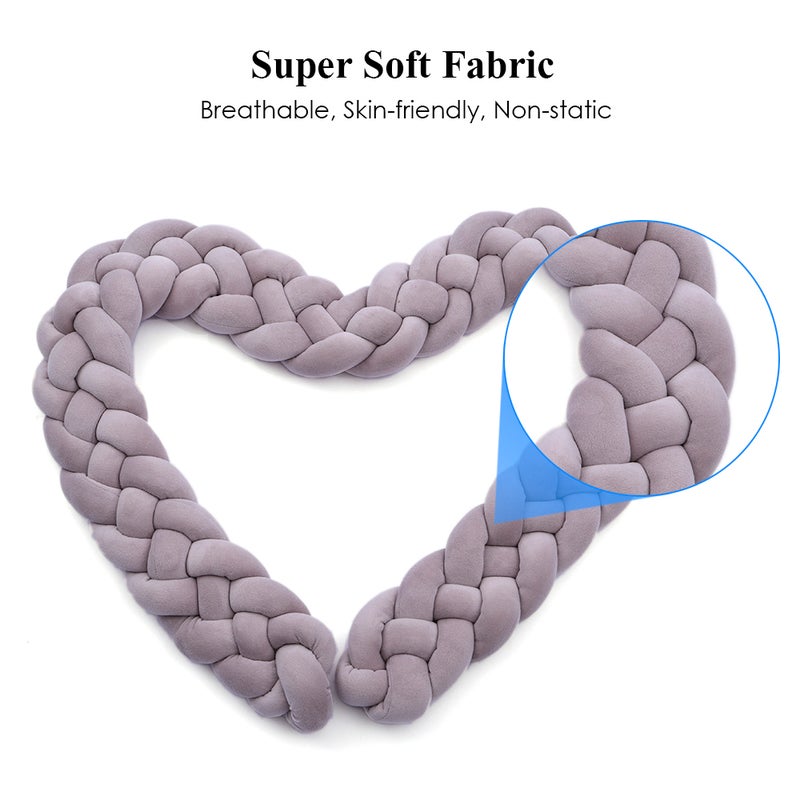 Baby Crib Bumper Knotted Braided Bumper Handmade Soft Knot Pillow Pad Cushion Nursery Cradle Decor Newborn Gift Crib Protector Cotton 1 Meter(39.4 Inch) - 4 Strands Grey - Image 3