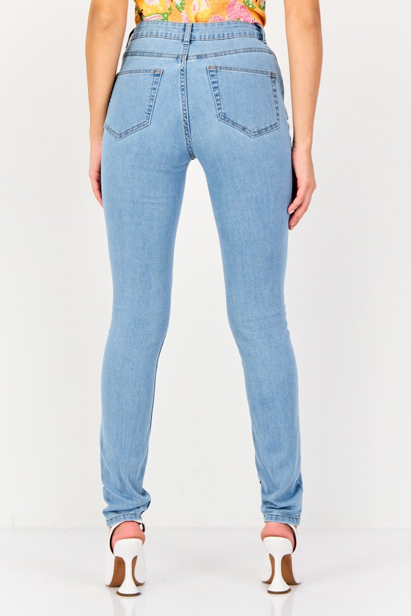 promod Women Skinny Fit Washed Stretchable Denim, Light Blue - Image 3