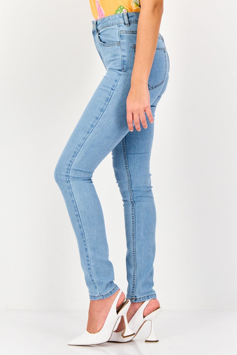 promod Women Skinny Fit Washed Stretchable Denim, Light Blue - Image 2