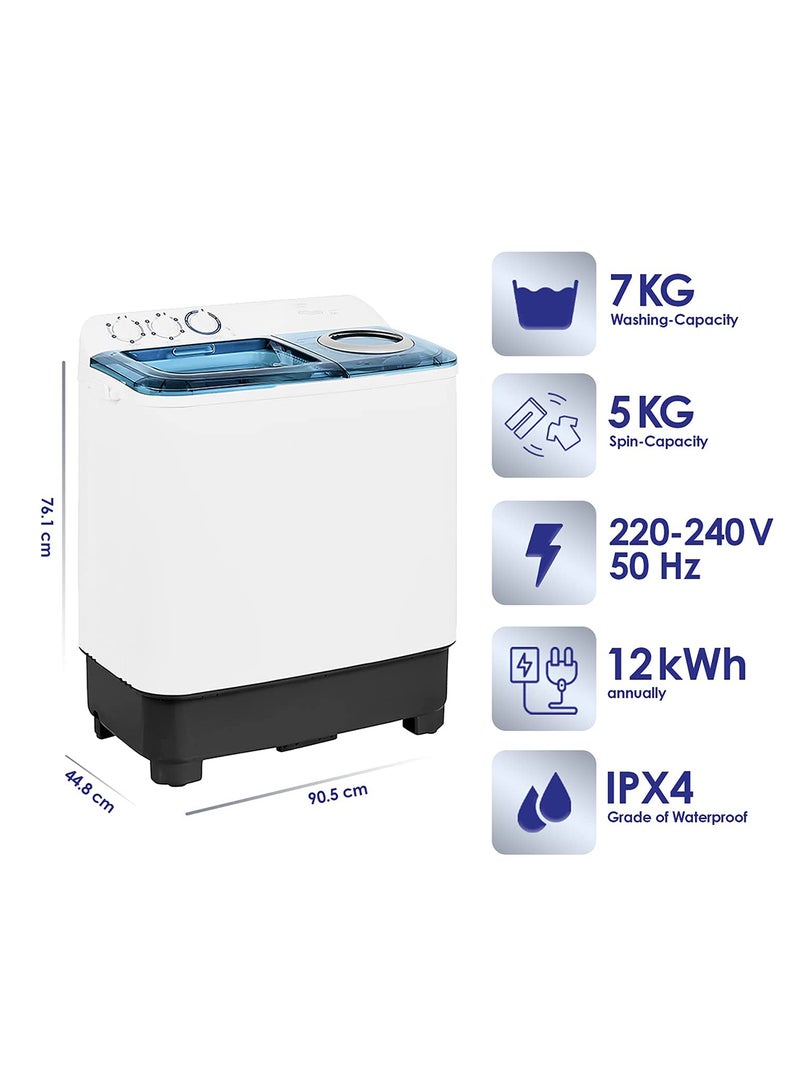 SUPER GENERAL Twin Tub Washing Machine SGW75 White/ Blue - Image 4