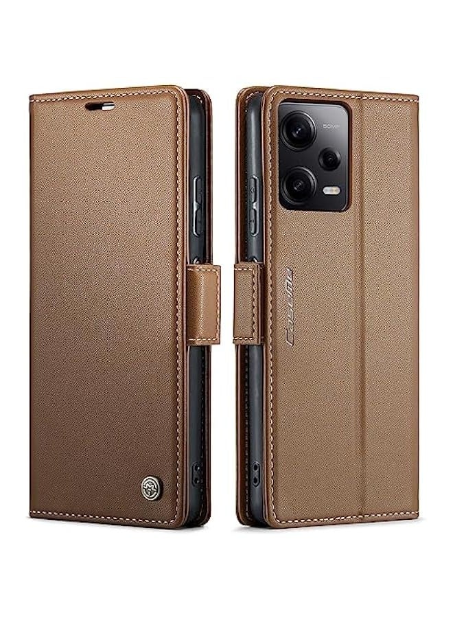 RFID Blocking PU Leather Wallet Case with Stand for Redmi Note 12 Pro 5G\/Poco X5 Pro 5G - Brown - Image 1