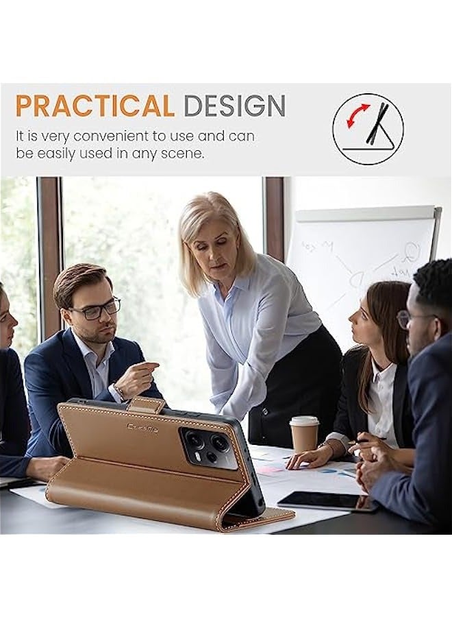 RFID Blocking PU Leather Wallet Case with Stand for Redmi Note 12 Pro 5G\/Poco X5 Pro 5G - Brown - Image 2