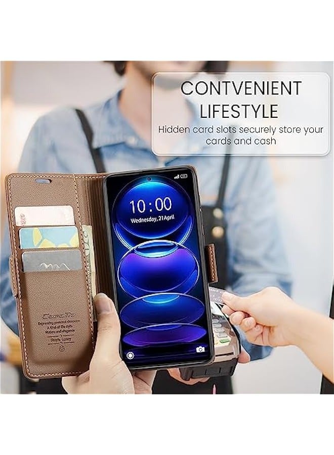 RFID Blocking PU Leather Wallet Case with Stand for Redmi Note 12 Pro 5G\/Poco X5 Pro 5G - Brown - Image 3