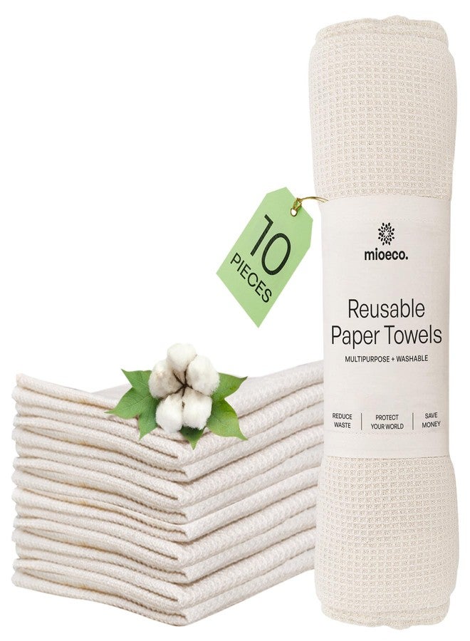 mioeco 10 Pack Reusable Kitchen Paper Towels Washable - Super Absorbent Natural unPaper Towels - Natural Cotton - Reusable, Paperless Kitchen Dish Cloths - 100% Organic - Image 1