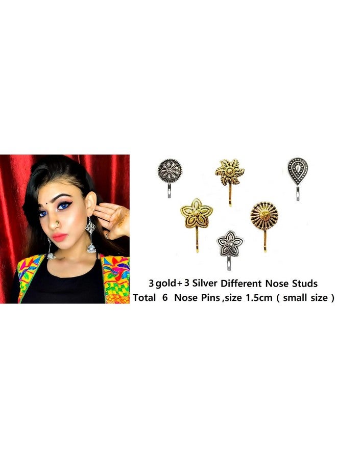 VAMA FASHIONS Without Piercing Nosering Pressing Type Clip on Oxidised Silver nose pin Stud for women (Nose pin oxidised) - Image 3
