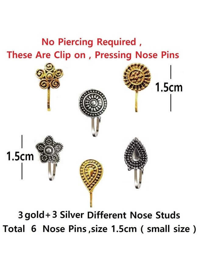 VAMA FASHIONS Without Piercing Nosering Pressing Type Clip on Oxidised Silver nose pin Stud for women (Nose pin oxidised) - Image 2