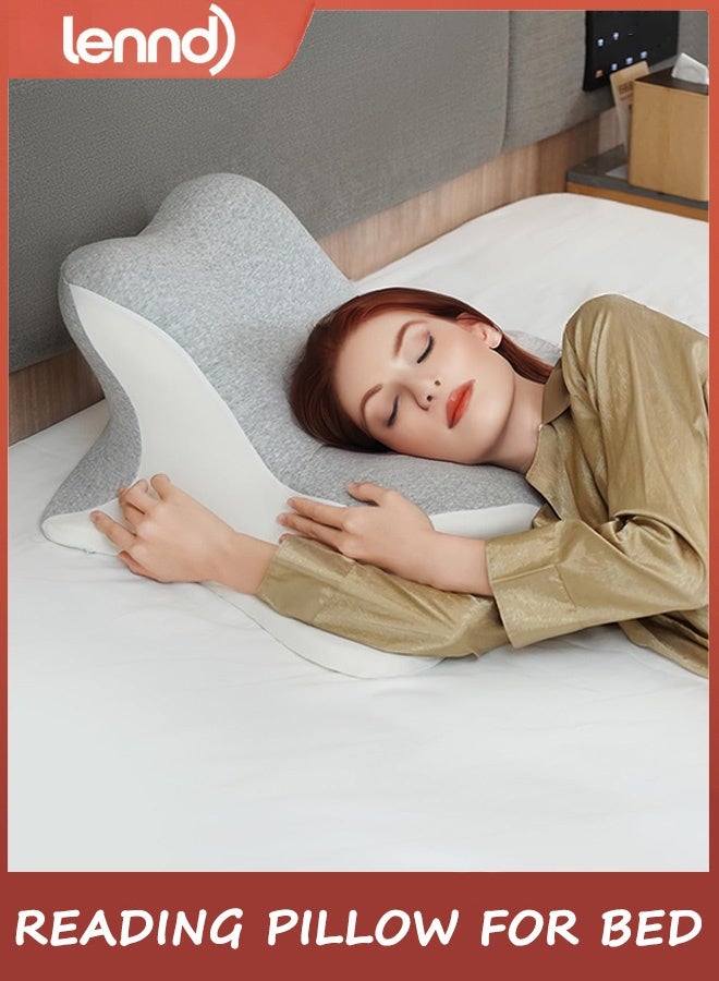 LENND Reading Pillow for Bed, Lying, Leaning and Prone, Ergonomic Memory Foam Bed Wedge Pillow for Headboard, Chin & Back Support Pillows on Bedrest Couch Floor - Image 2
