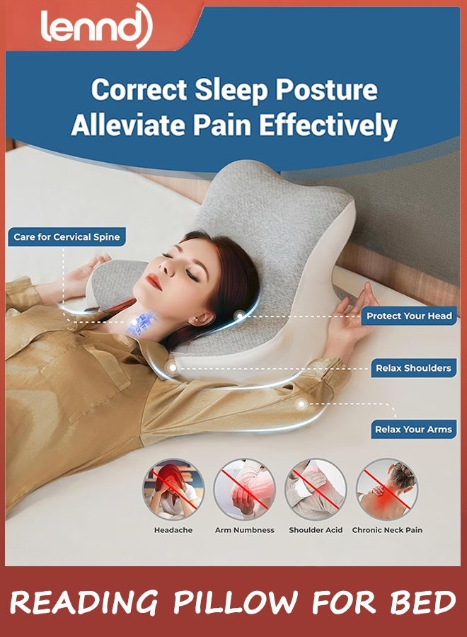 LENND Reading Pillow for Bed, Lying, Leaning and Prone, Ergonomic Memory Foam Bed Wedge Pillow for Headboard, Chin & Back Support Pillows on Bedrest Couch Floor - Image 5