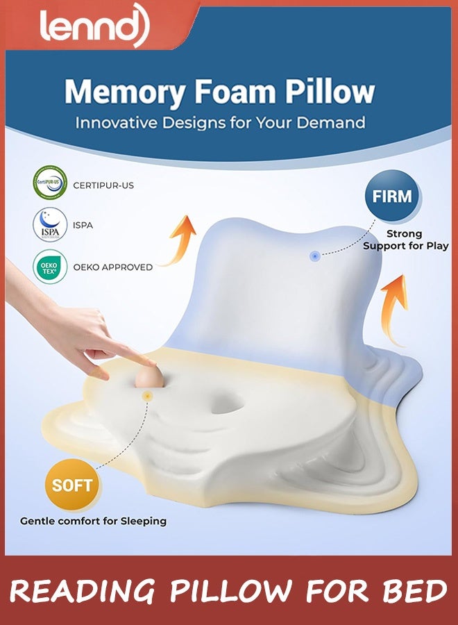 LENND Reading Pillow for Bed, Lying, Leaning and Prone, Ergonomic Memory Foam Bed Wedge Pillow for Headboard, Chin & Back Support Pillows on Bedrest Couch Floor - Image 4