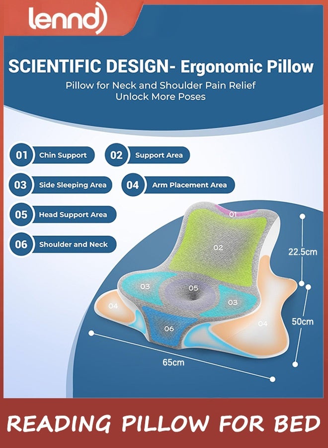 LENND Reading Pillow for Bed, Lying, Leaning and Prone, Ergonomic Memory Foam Bed Wedge Pillow for Headboard, Chin & Back Support Pillows on Bedrest Couch Floor - Image 3