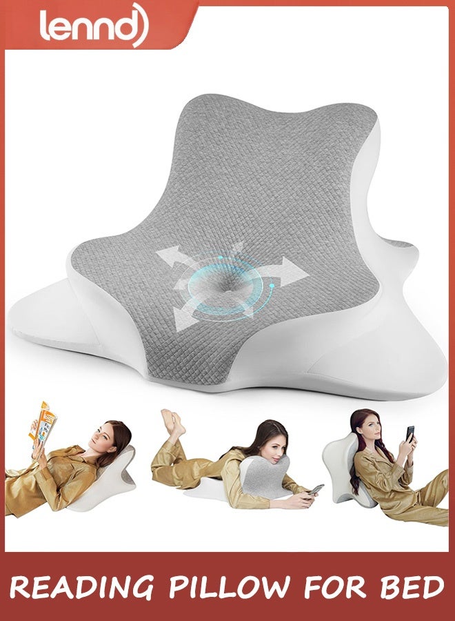 LENND Reading Pillow for Bed, Lying, Leaning and Prone, Ergonomic Memory Foam Bed Wedge Pillow for Headboard, Chin & Back Support Pillows on Bedrest Couch Floor - Image 1