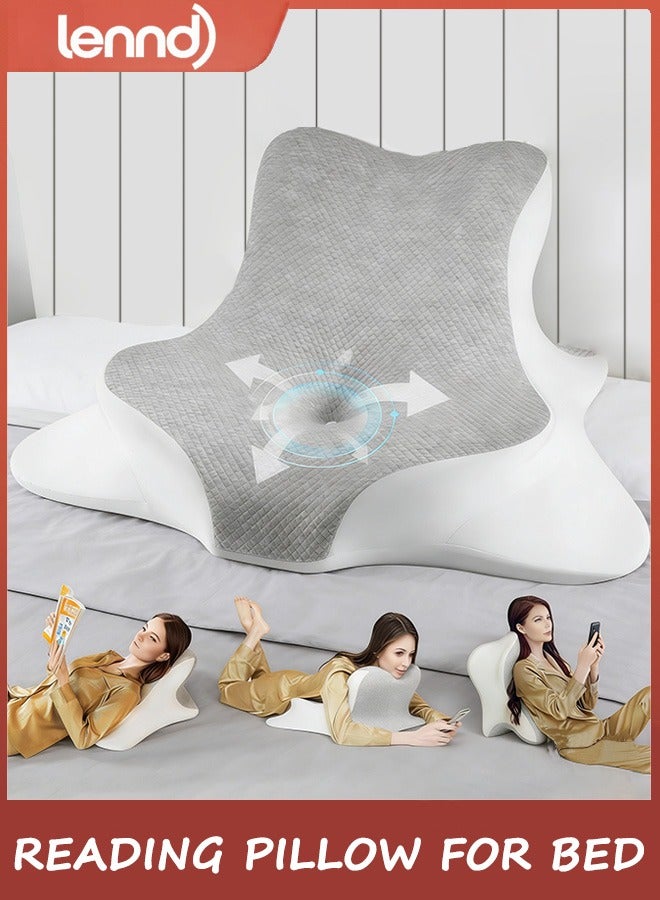 LENND Reading Pillow for Bed, Lying, Leaning and Prone, Ergonomic Memory Foam Bed Wedge Pillow for Headboard, Chin & Back Support Pillows on Bedrest Couch Floor - Image 1