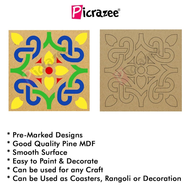 PICRAZEE DIY Engineered Pine MDF Pre-Marked 12 Square Plates Size 4x4 inch and 5.5 mm Thickness– Ideal for Art and Craft, Resin Art, Decoupage, and DIY Projects - Image 3