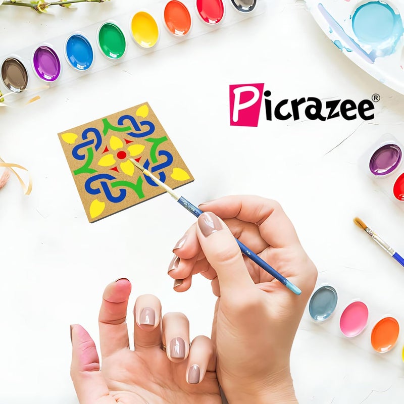 PICRAZEE DIY Engineered Pine MDF Pre-Marked 12 Square Plates Size 4x4 inch and 5.5 mm Thickness– Ideal for Art and Craft, Resin Art, Decoupage, and DIY Projects - Image 4