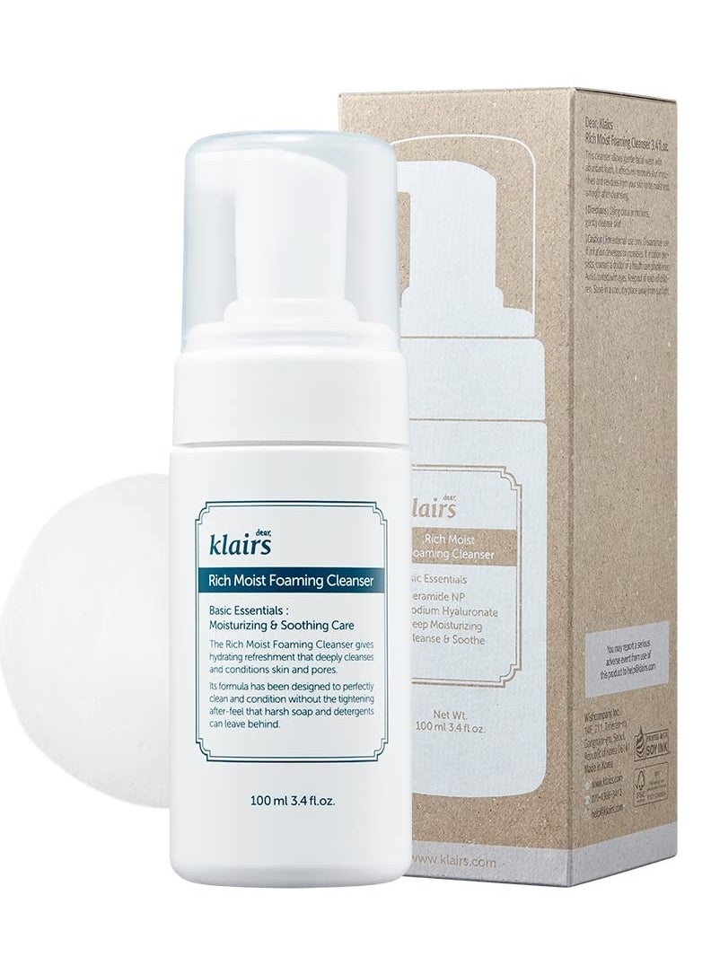 DearKlairs DearKlairs K-Beauty Skincare Rich Moist Foaming Cleanser, 3.4 fl oz (100 ml)  - Image 1