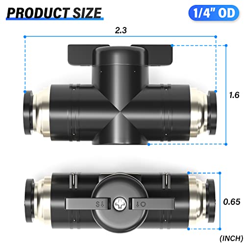 TAILONZ PNEUMATIC BVU-1/4 OD Ball Valve Air Flow Control Valve Push to Connect Fitting（Pack of 3） - Image 2