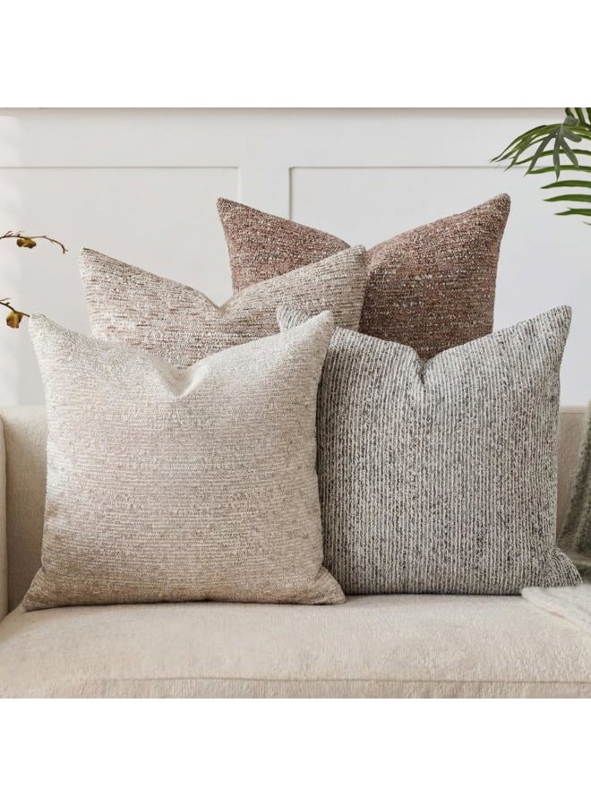 Tegeme 4 Pack Boucle Throw Pillow Covers 18x18 Inch Boho Accent Farmhouse Square Decorative Pillow Covers Cozy Soft Couch Cushion Case for Home Decor Bed Sofa Living Room - Image 1