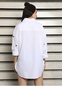 HIGH STAR Oversized Fit Spread Collar Cotton Embroidered Casual Shirt for Women  - Image 5