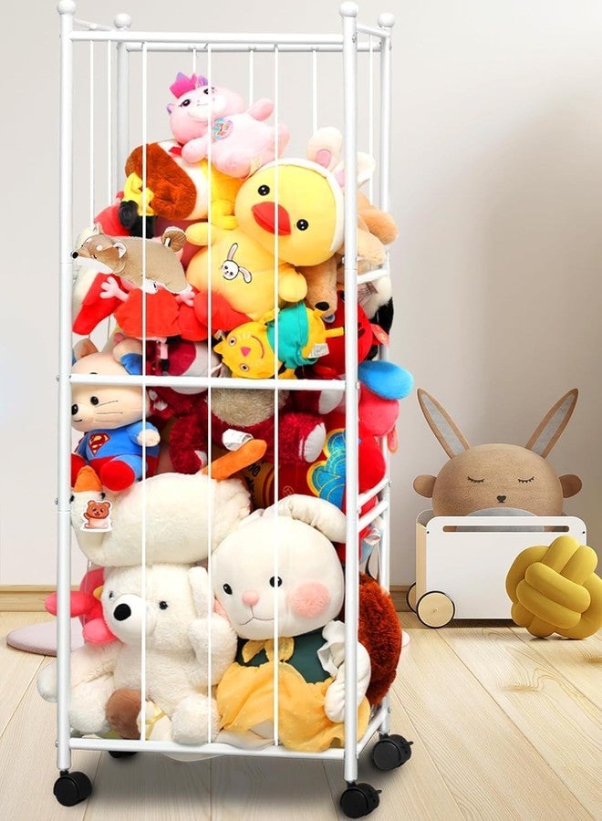 OGFC 72101 Metal Tube Stuffed Animal Storage, Plush Toy Storage Organizer Shlf, Extra Large Stuffed Animal Holder Wheels, Soft Toys, Storage for Nursery Playroom Kids Room, White - Image 1