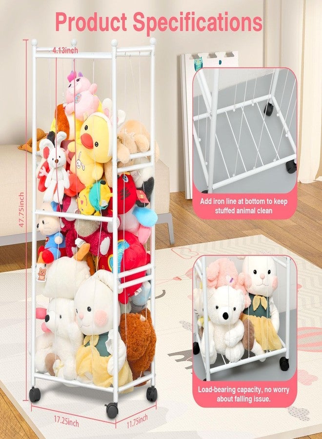 OGFC 72101 Metal Tube Stuffed Animal Storage, Plush Toy Storage Organizer Shlf, Extra Large Stuffed Animal Holder Wheels, Soft Toys, Storage for Nursery Playroom Kids Room, White - Image 2