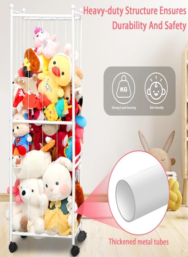 OGFC 72101 Metal Tube Stuffed Animal Storage, Plush Toy Storage Organizer Shlf, Extra Large Stuffed Animal Holder Wheels, Soft Toys, Storage for Nursery Playroom Kids Room, White - Image 5