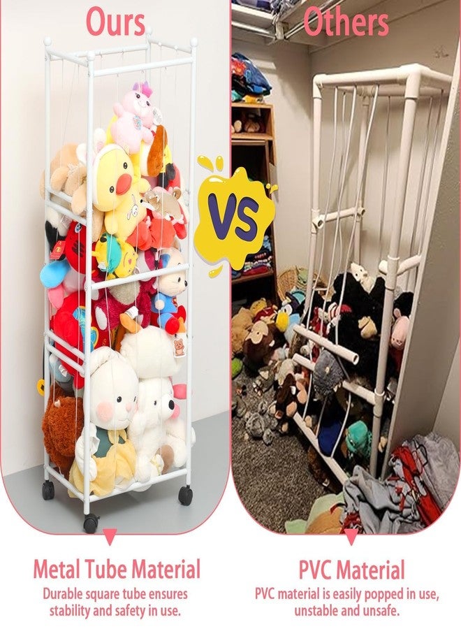 OGFC 72101 Metal Tube Stuffed Animal Storage, Plush Toy Storage Organizer Shlf, Extra Large Stuffed Animal Holder Wheels, Soft Toys, Storage for Nursery Playroom Kids Room, White - Image 3